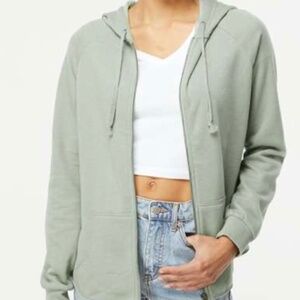 New Women's California Wave Wash Hooded Sweatshirt Full Zip Sage Green Medium
